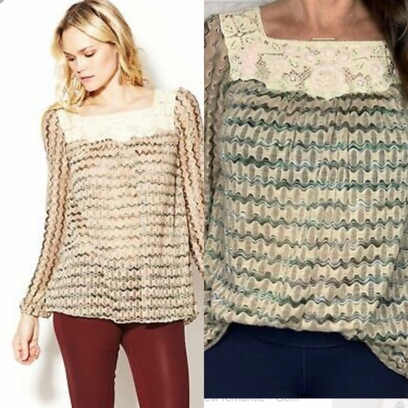 Free People Tops - Free People New Romantics Embellished Beaded Crochet Neckline Tunic Shirt